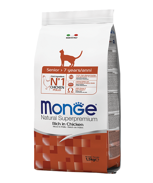 Сухой корм Monge Senior для кошек в возрасте, курица, 1.5 кг