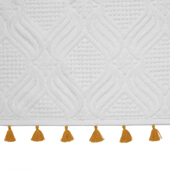 Полотенце банное белое, с кисточками цвета карри из коллекции essential, 70х140 см