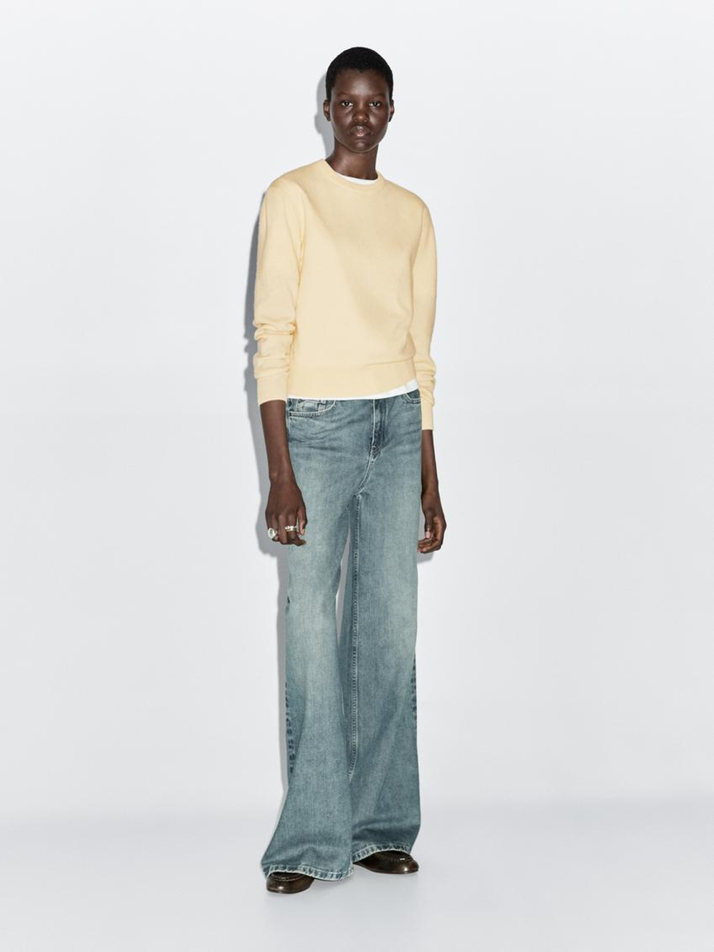 Massimo Dutti Свитер из смесовой шерсти с круглым вырезом, ванильный