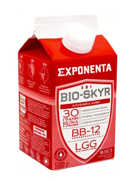 Напиток кисломолочный обезжиренный "Exponenta Bio-Skyr 3 в 1" Клубника-киви 500г. Горецкий ПК