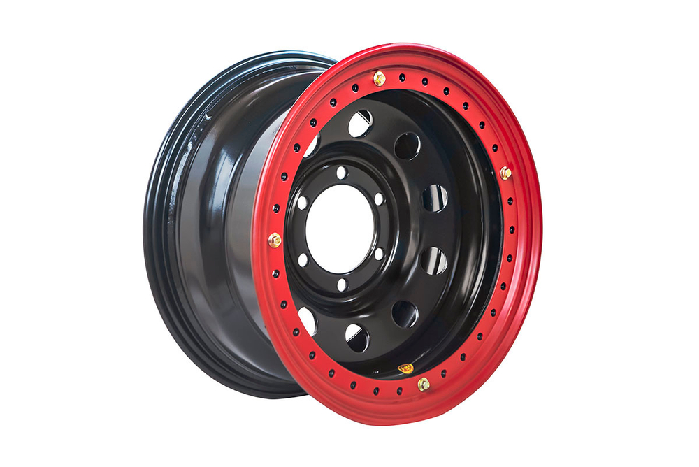 Диск усиленный стальной черный 6x139,7 8xR16 d110 ET-19 с двойным бедлоком (красный)