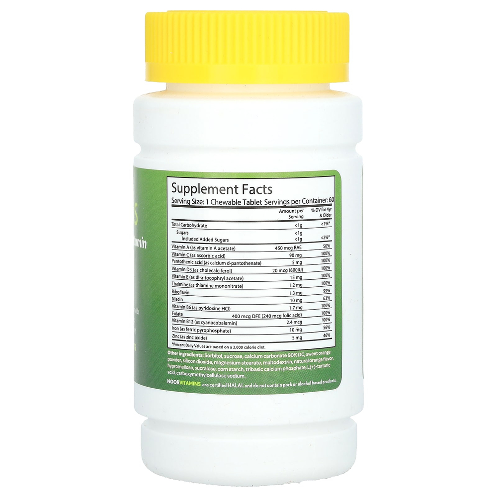 Noor Vitamins, мультивитамины с железом для детей, 60 жевательных таблеток