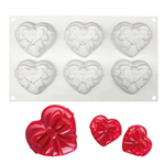 Силиконовая форма для пирожных Сердце с бантом 6 ячеек