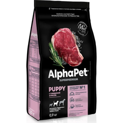 Сухой корм ALPHAPET для щенков собак средних пород, с говядиной и рисом - 0,9 кг