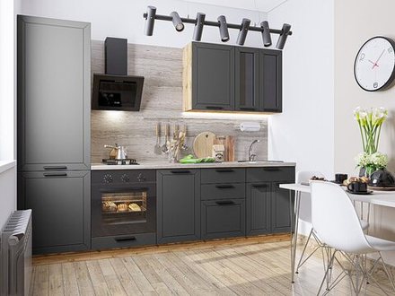 Прямая модульная кухня Глетчер-04 Маренго Силк - Дуб Вотан 2140*2700*600