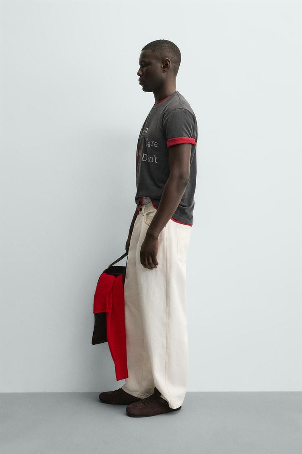 ZARA ФУТБОЛКА С ПРИНТОМ «СЕРДЦЕ», ТЕМНЫЙ АНТРАЦИТ