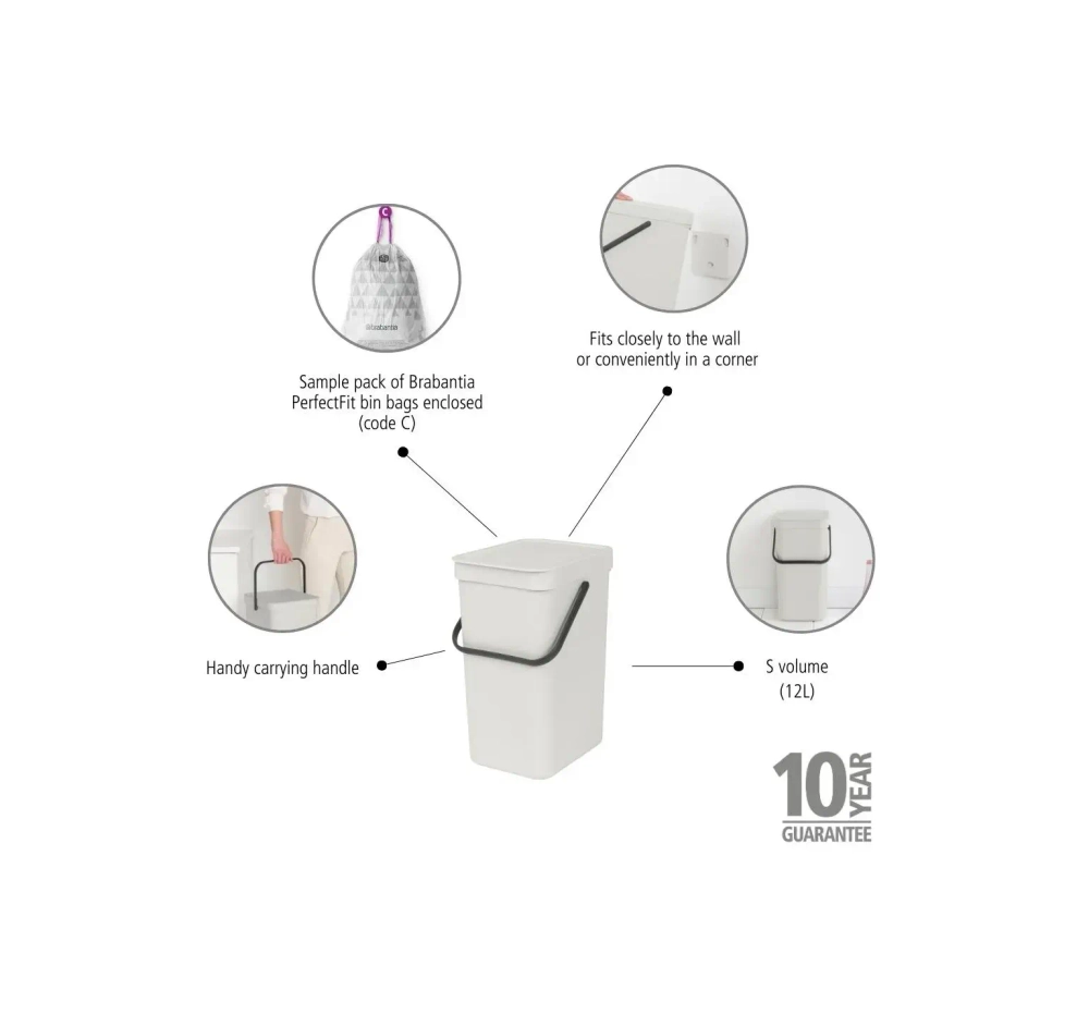 Brabantia Контейнер для мусора Sort & Go 12л Светло-серый