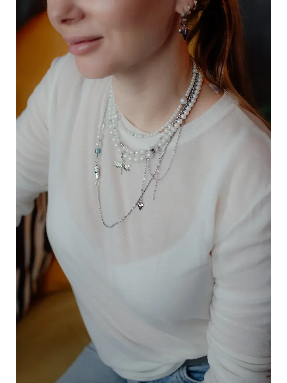 Колье многослойное с подвесками