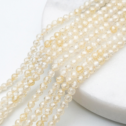 Фианит (кубический цирконий), цвет светло-желтый, размер 3 мм, цена за нить 38 см