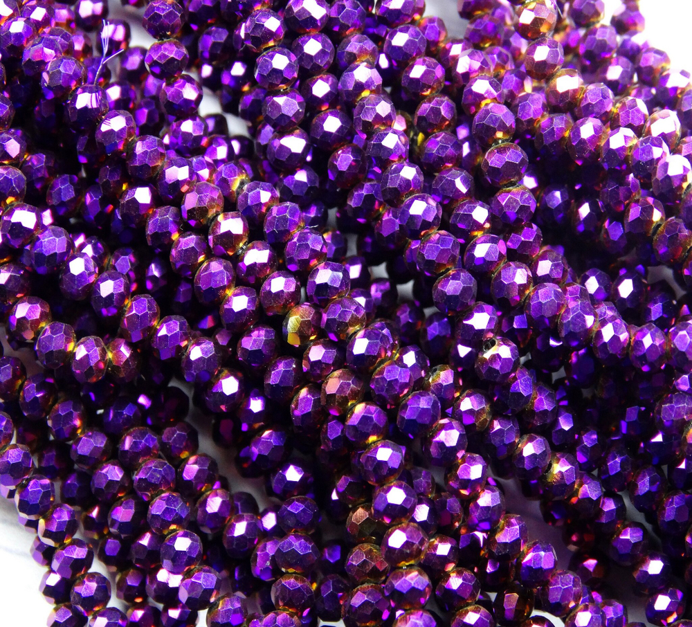 БЛ005НН23 Хрустальные бусины "рондель", цвет: фиолетовый металлик, размер 2х3 мм, кол-во: 95-100 шт.