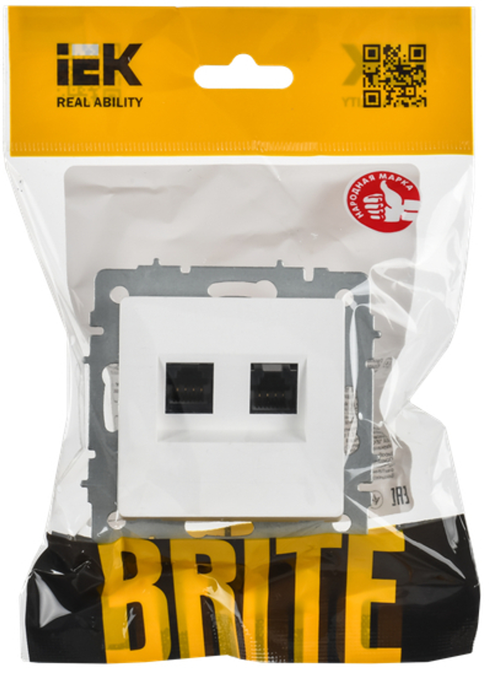 BRITE Розетка компьютерная двойная кат.5E RJ45 РК10-2-БрАБ арктический белый IEK