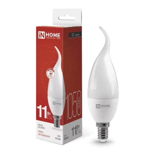 Лампа светодиодная LED-СВЕЧА НА ВЕТРУ-VC 11Вт 230В Е14 4000К БЕЛЫЙ СВЕТ 1050Лм IN HOME