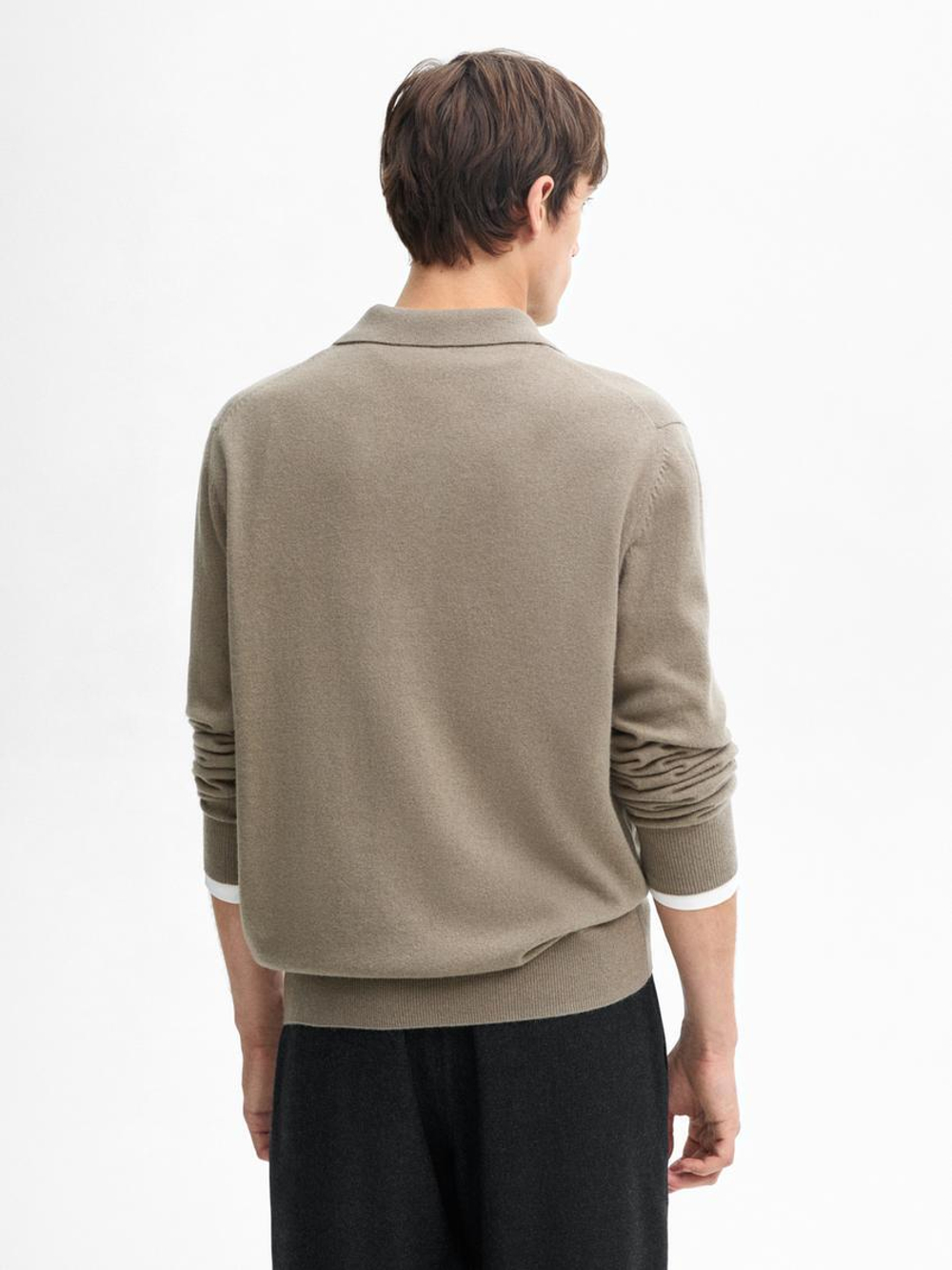 Massimo Dutti Свитер с воротником-поло из смесовой шерсти, светлый хаки