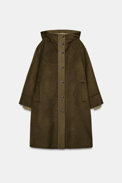 ZARA ПАРКА ИЗ СМЕСОВОЙ ШЕРСТИ ZW COLLECTION LIMITED EDITION, ХАКИ