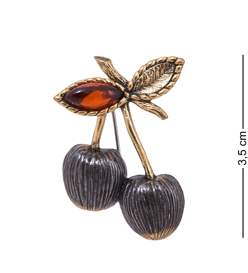 AM-3849 Брошь «Ягодки Вишни» (латунь, янтарь)