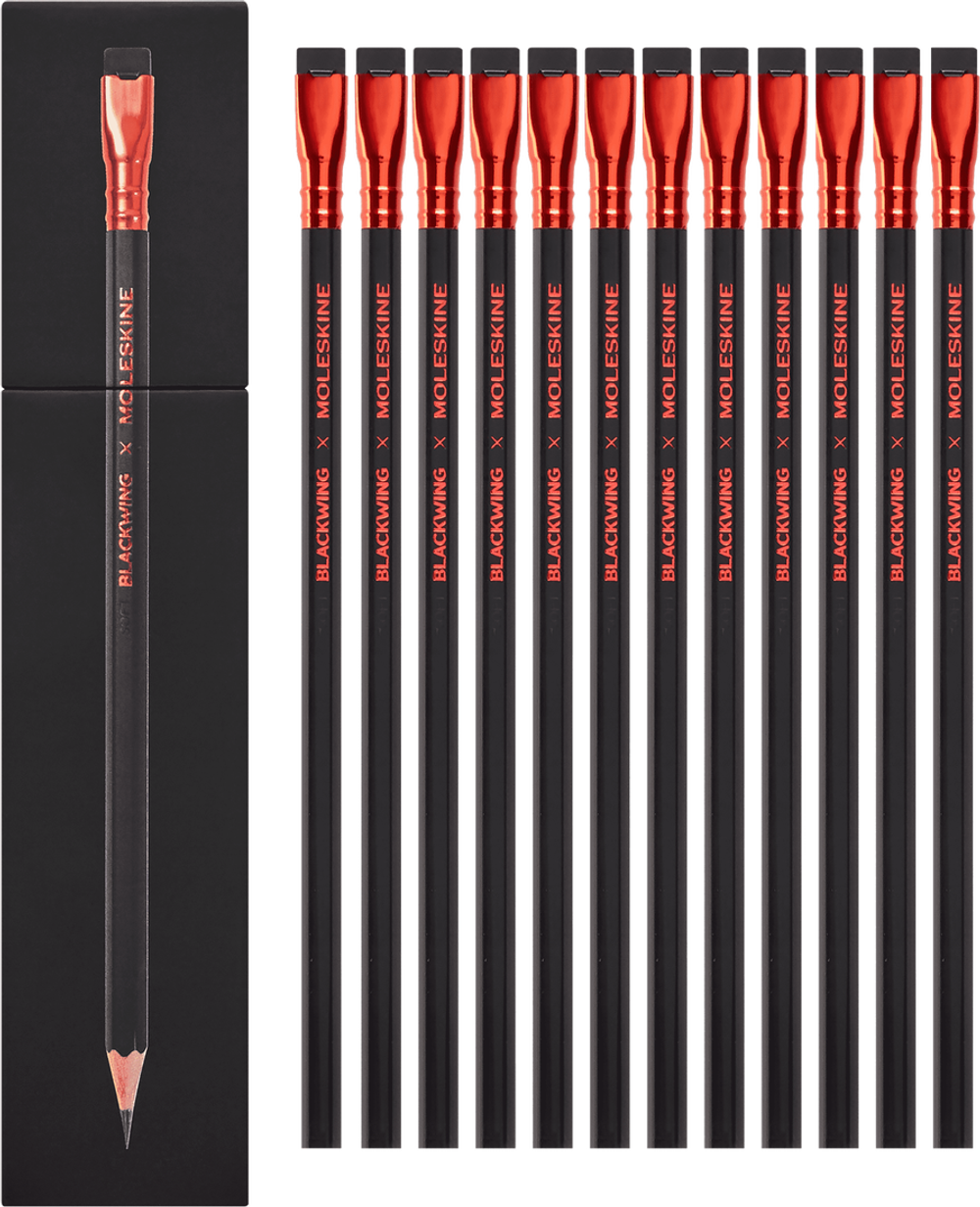 Набор карандашей SOFT Blackwing x Moleskine (EWBKWSU01F12SET) черный ластик, красный зажим, 12 шт. в футляре