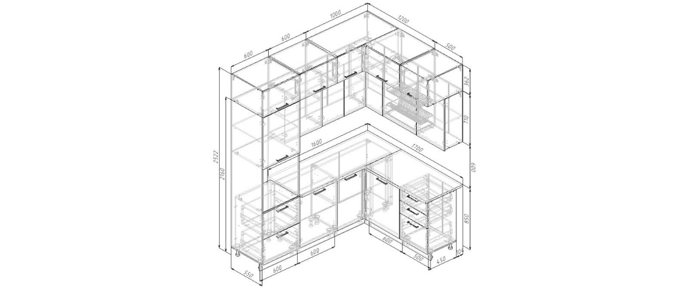 Кухонный гарнитур угловой Антрацит (графит) 2200 1700 мм столешница 38 мм, ЛДСП, просторная угловая кухня для гостиной, студии и большой семьи