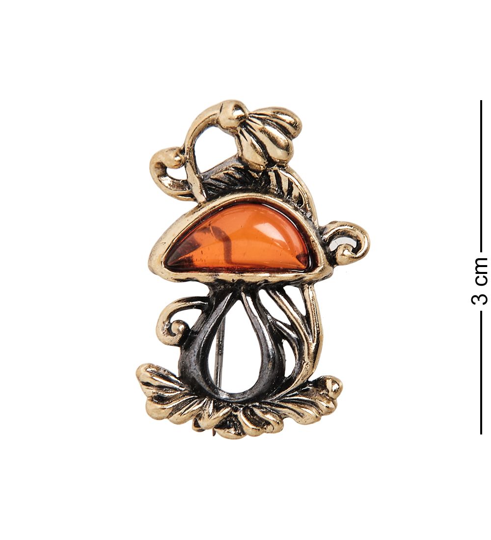 AM-2320 Брошь «Грибочек» (латунь, янтарь)