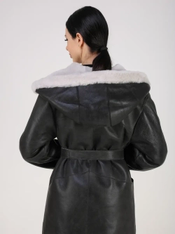 Дубленка зимняя натуральная с капюшоном длинная