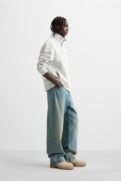 ZARA ТОЛСТОВКА С ВЫШИТЫМ ВОРОТНИКОМ НА МОЛНИИ, СЕРЫЙ С МЕЛАНЖЕВЫМ ЭФФЕКТОМ