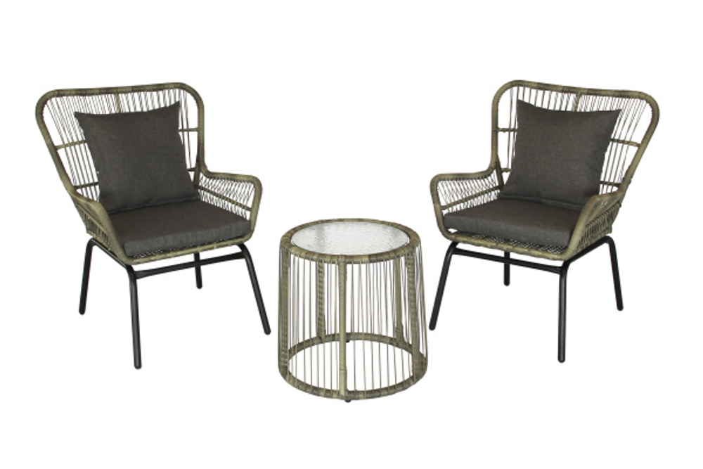 Набор мебели Garden Story Конер 1 уп.(2 Стул Garden Storyа+стол, каркас черный, ротанг серый)