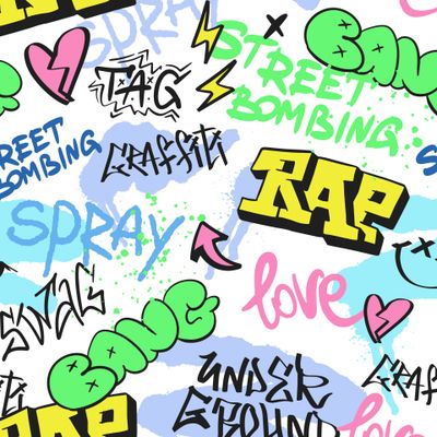Яркий разноцветный граффити паттерн стрит уличный стиль любовь рэп