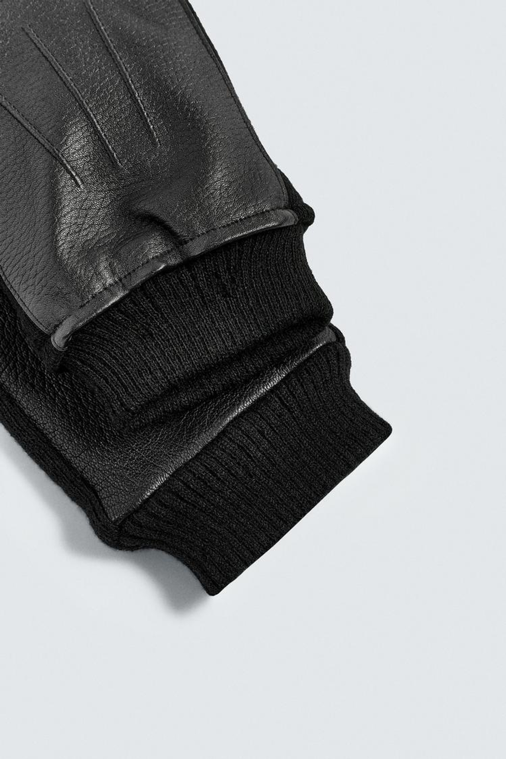 ZARA КОМБИНИРОВАННЫЕ КОЖАНЫЕ ПЕРЧАТКИ, ЧЕРНЫЙ