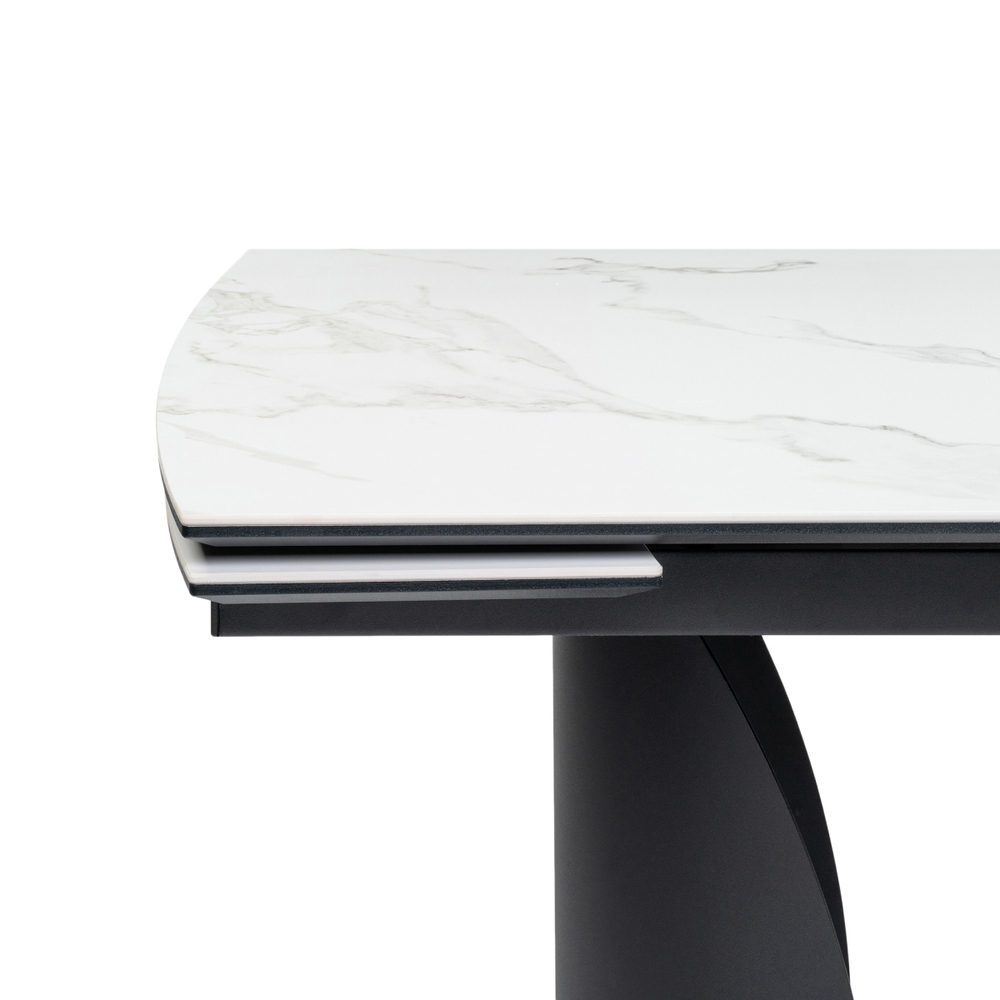 Керамический стол Woodville Готланд 180(240)х90х79 белый мрамор , черный, ножки черные