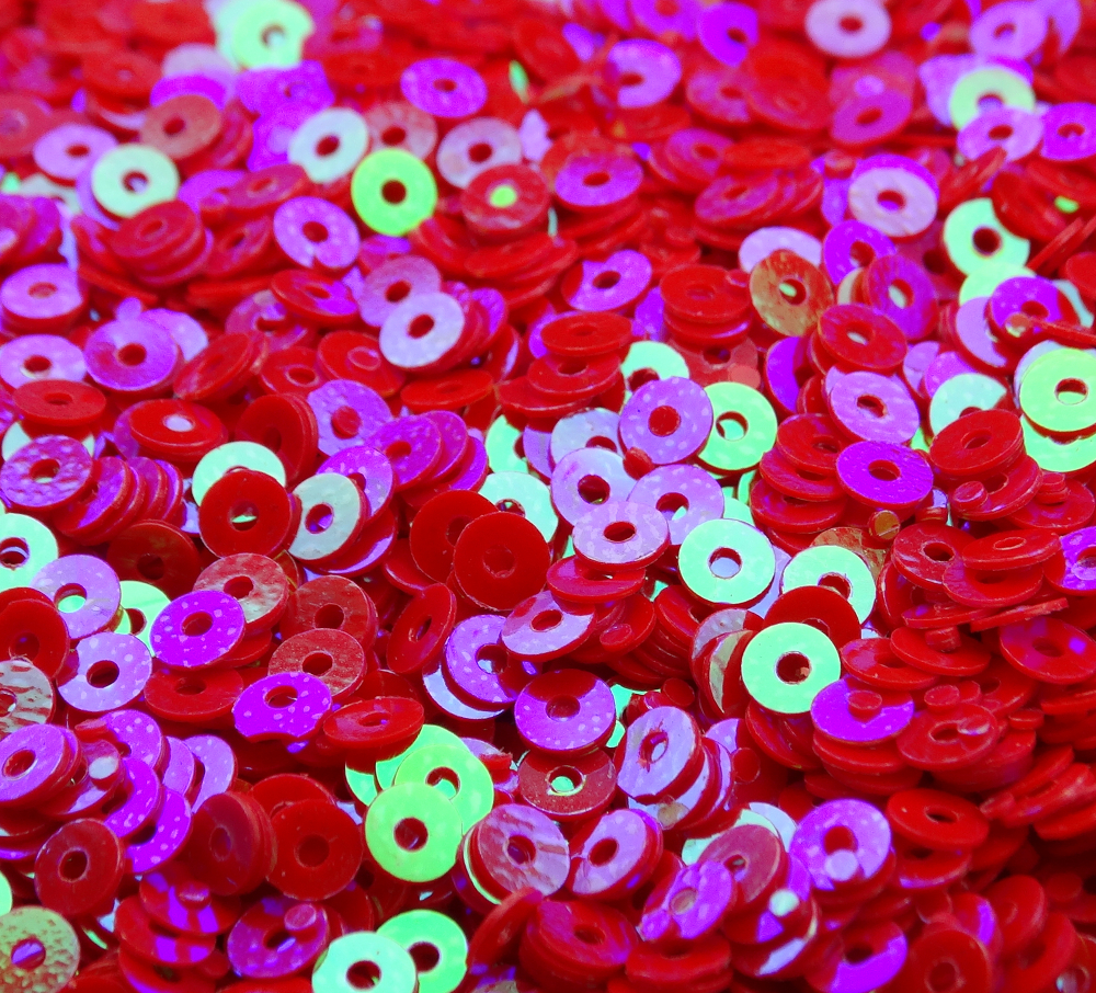 ПН007ДС3 Пайетки круглые плоские, цвет: красный непрозрачный (с перламутровым AB),  3 мм, 10 грамм