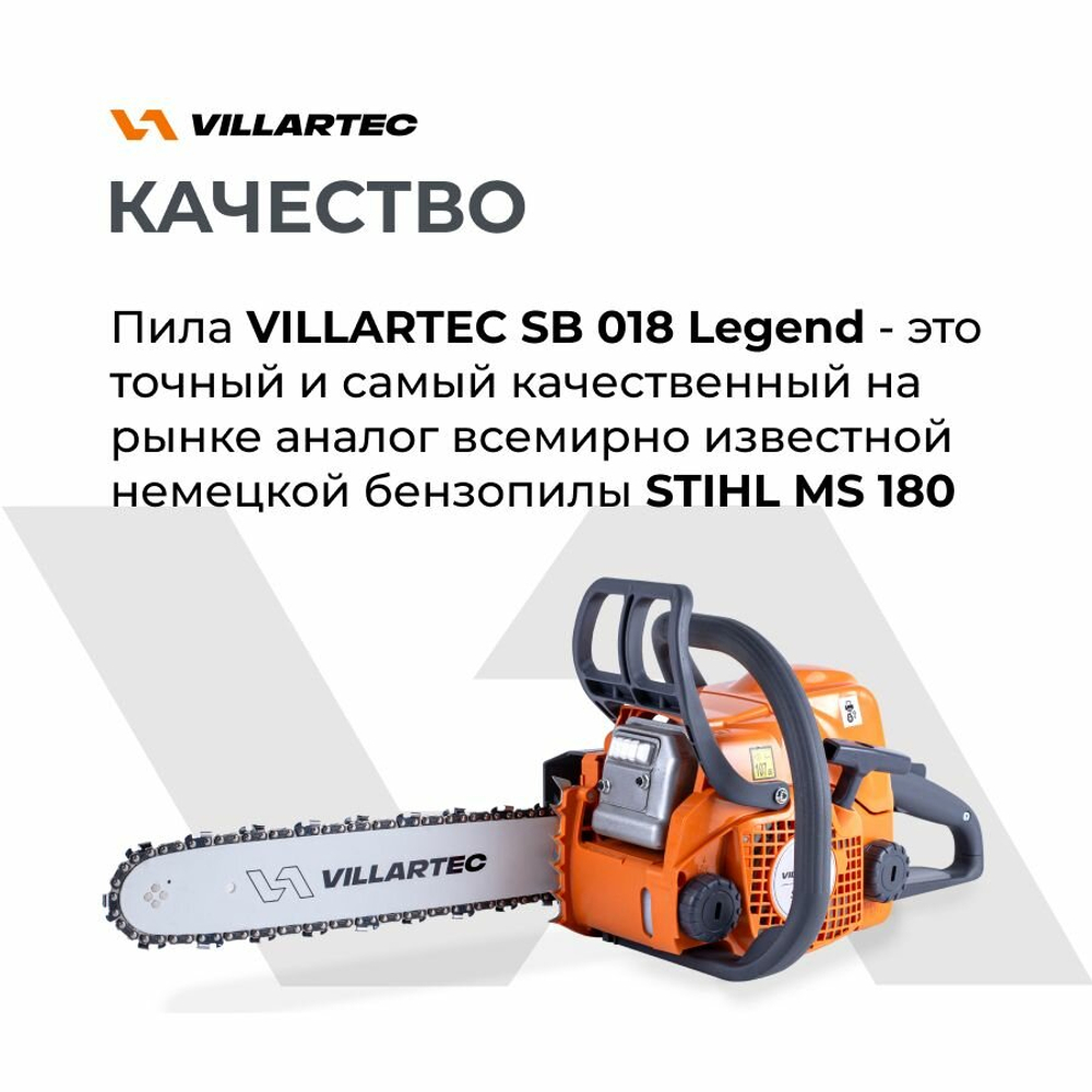 Бензопила VILLARTEC SB018 Legend 1,5кВт/2л.с.,4,1кг 16"3/8-1,3-55 (SB018 Legend)