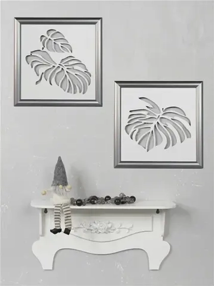 Настенный декор "Два панно монстеры" в серебристой раме