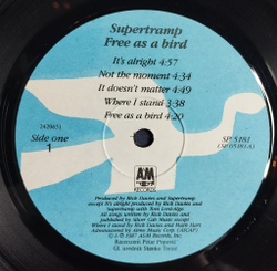 Винтажная виниловая пластинка LP Supertramp Free As A Bird (Югославия 1987)