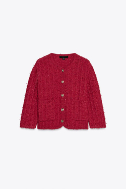 ZARA КАРДИГАН С РУКАВАМИ 3/4, КРАСНЫЙ