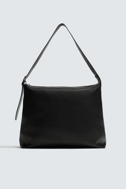 ZARA КОЖАНАЯ СУМКА-ШОПЕР, ЧЕРНЫЙ