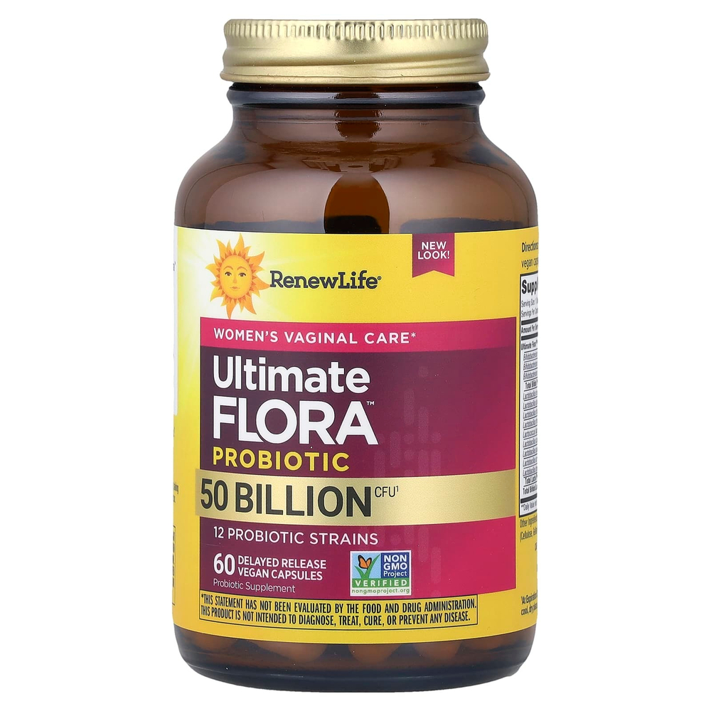 Renew Life, Ultimate Flora™, пробиотик для влагалища для женщин, 50 млрд КОЕ, 60 веганских капсул с отсроченным высвобождением