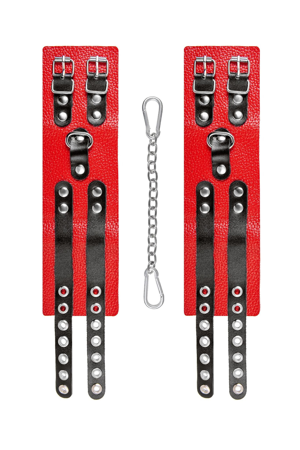 Красно-черные мягкие оковы с двумя ремешками с люверсами