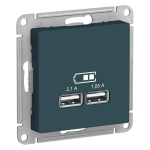 ATLASDESIGN USB РОЗЕТКА A+A, 5В/2,1А, 2х5В/1,05А, механизм, ИЗУМРУД