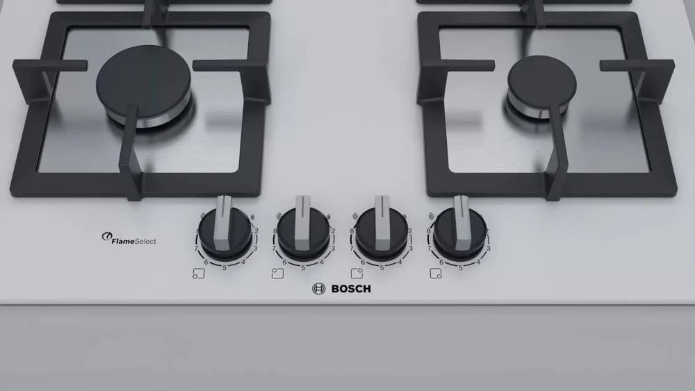 Встраиваемая газовая панель BOSCH PPP6A2B20O, независимая, 4 конфорки, белая