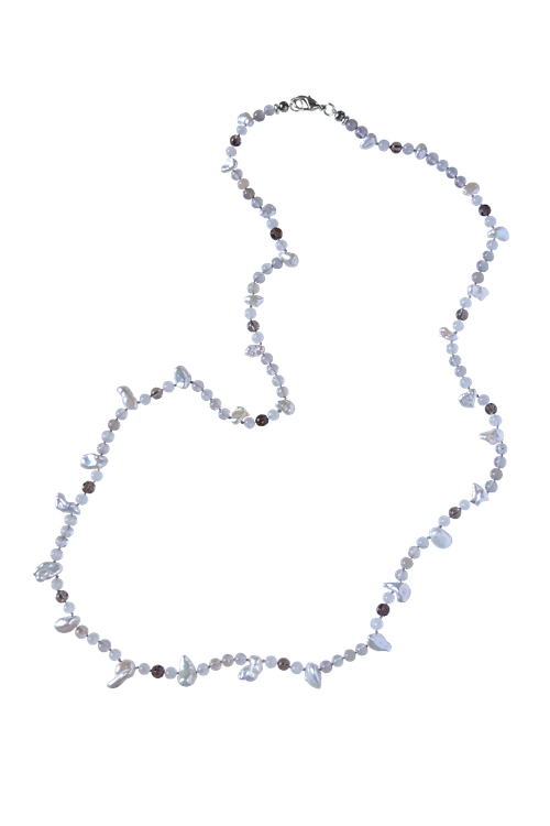 бусы с серым агатом и жемчугом Снежана