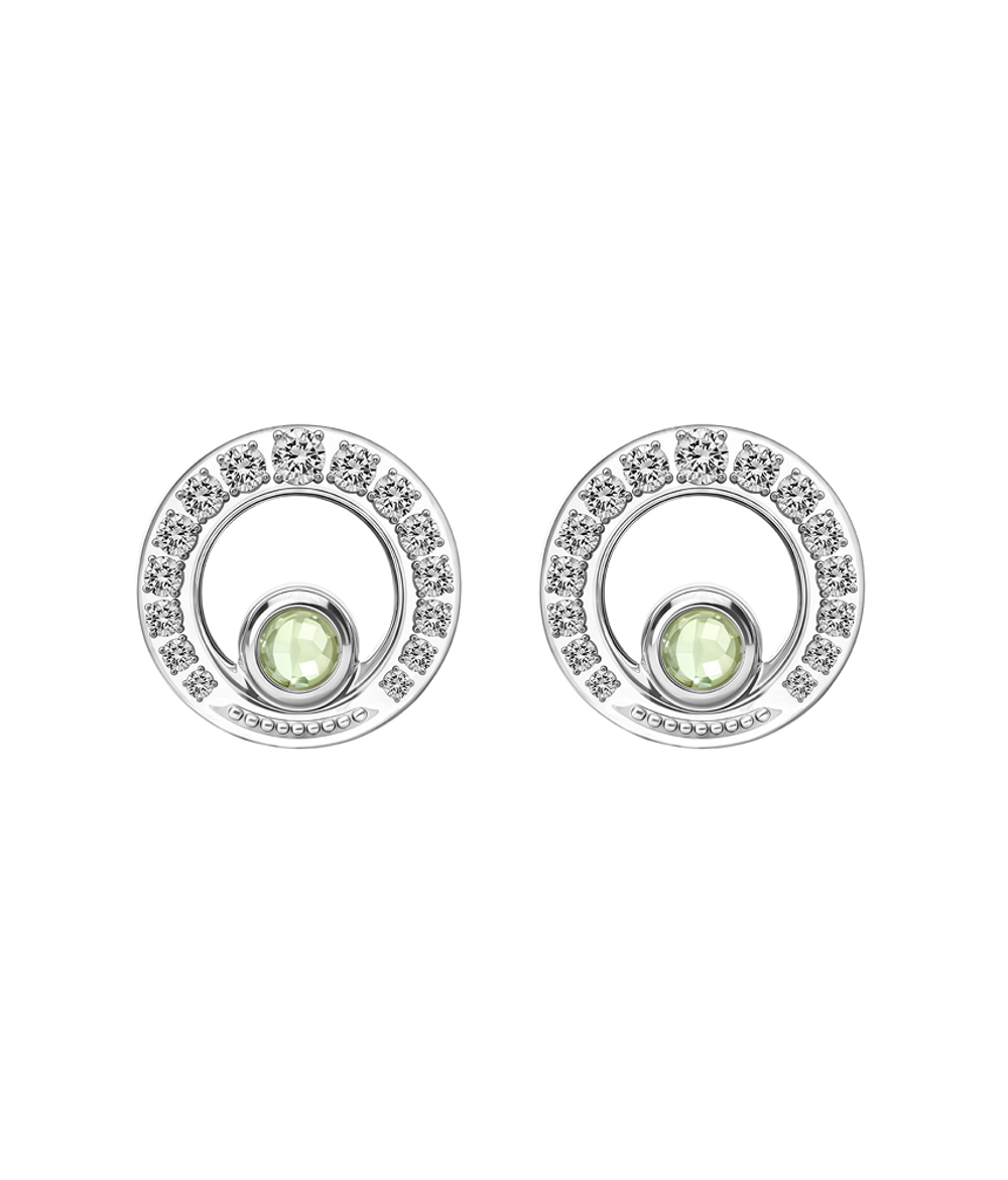 Серьги-пусеты из серебра со вставками из хризолита и бесцветных фианитов