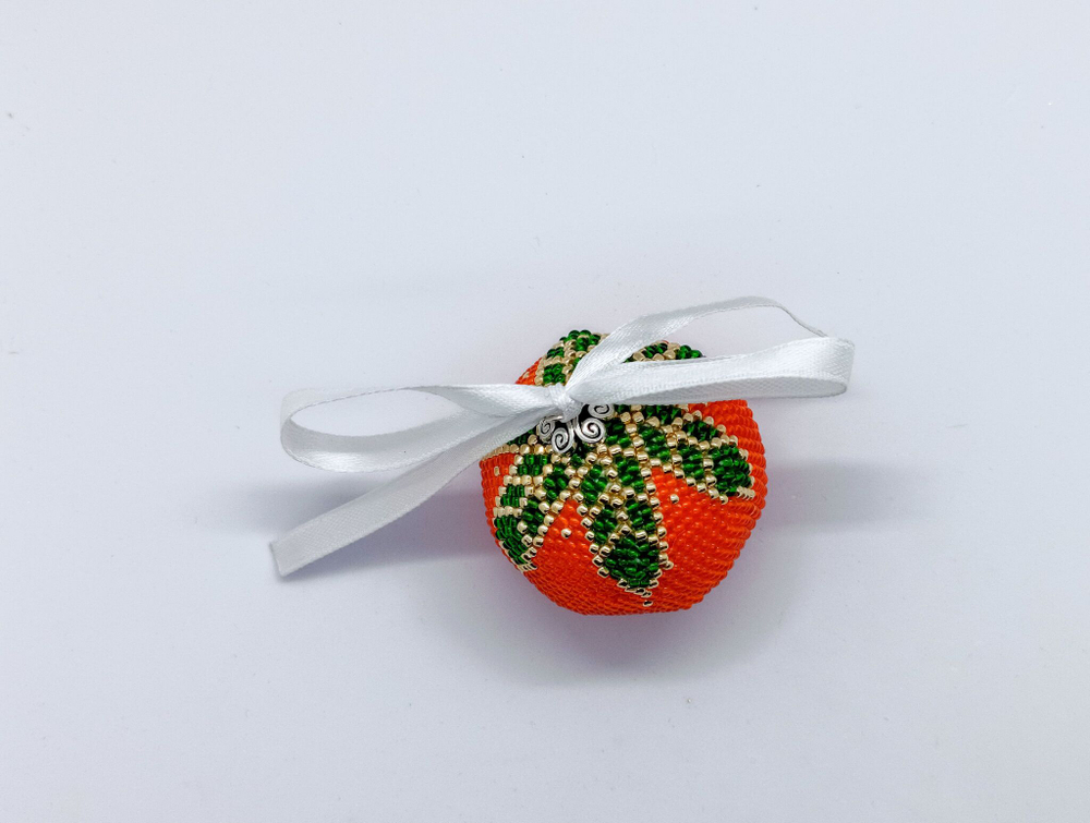 Елочная Игрушка, Шарики на Елку из Бисера, Ручная работа, Мандаринка