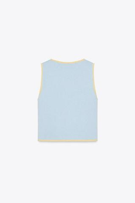 ZARA ТРИКОТАЖНЫЙ ТОП С КОНТРАСТНОЙ ОКАНТОВКОЙ, СИНИЙ
