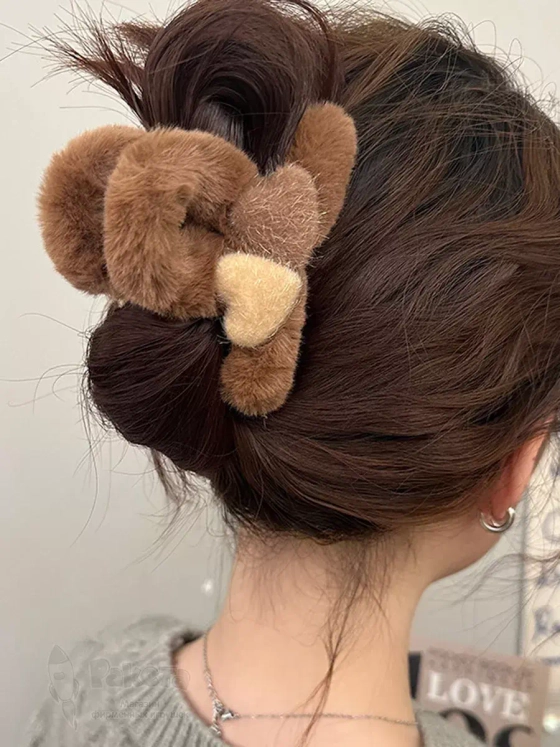 Заколка крабик краб для волос пушистый плюшевый сердечки