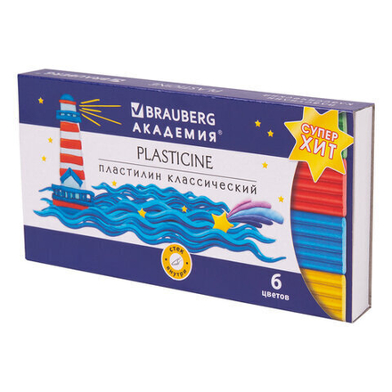 Пластилин классический BRAUBERG "АКАДЕМИЯ ХИТ", 6 цветов, 120 г, стек, ВЫСШЕЕ КАЧЕСТВО, 106440