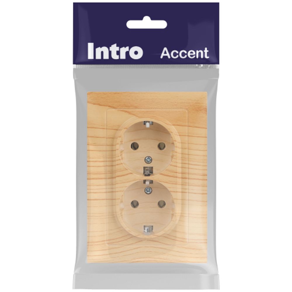 Розетка Intro Accent 6-205-11 двойная с заземлением 2X2P+E Schuko 16А-250В IP20 СУ AL/CU сосна | Intro