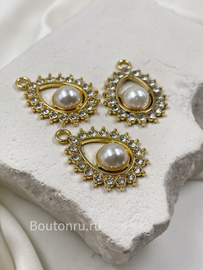 Подвеска золотистая с жемчугом и стразами скидка