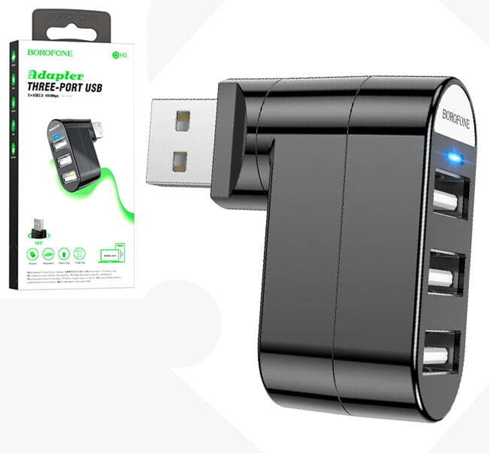 USB Hub BOROFONE DH3 3 порта (черный)