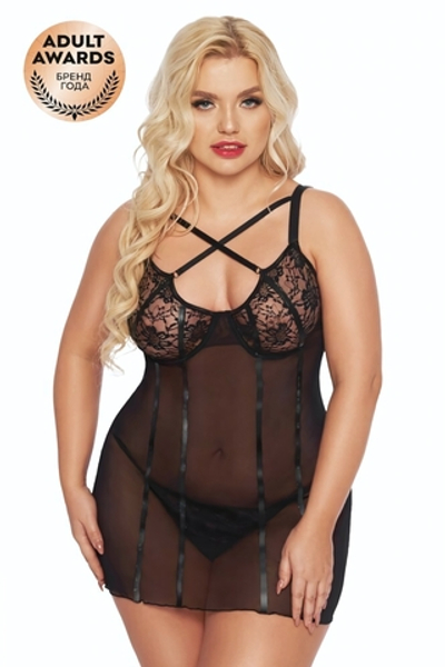 Ночная сорочка и стринги SoftLine Collection Cornelia черная XXL