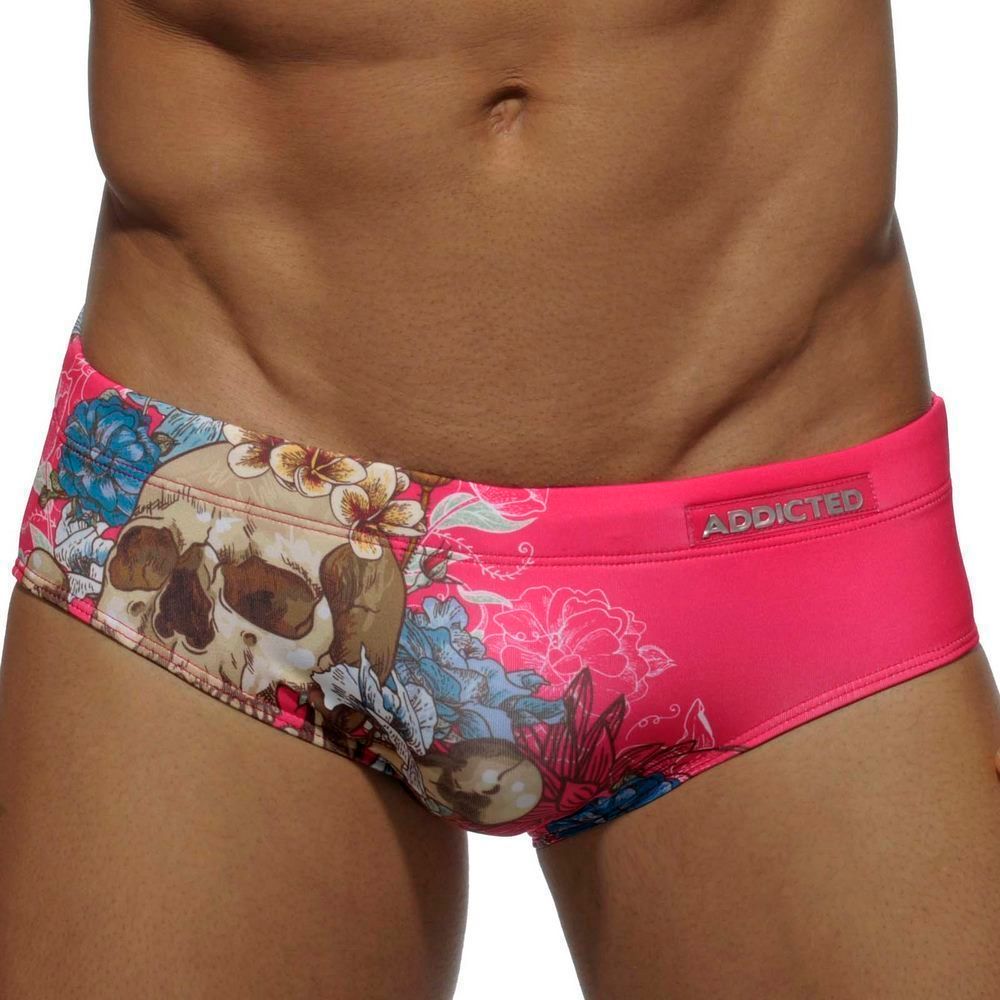 Мужские плавки брифы Addicted розовые с принтом