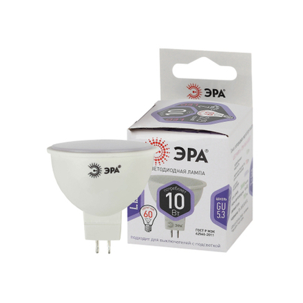 Лампа светодиодная ЭРА STD LED MR16-10W-860-GU5.3 10Вт софит холодный дневной свет GU5.3